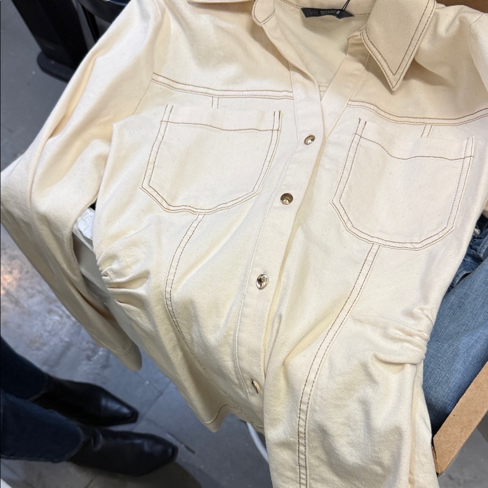 Zara Cream Button Down Shirt